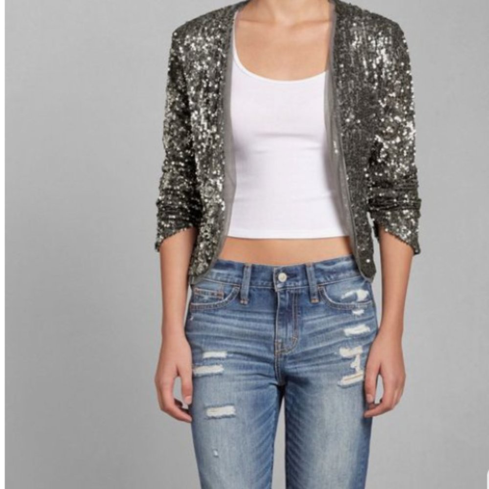 NWT Abercrombie & Fitch gray/silver sequin cardigan XS